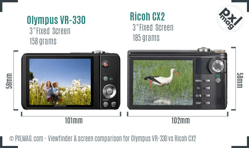 Olympus VR-330 vs Ricoh CX2 Screen and Viewfinder comparison