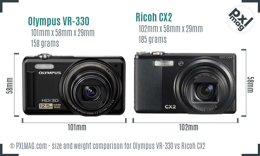 Olympus VR-330 vs Ricoh CX2 size comparison