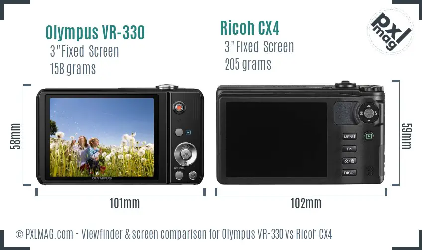 Olympus VR-330 vs Ricoh CX4 Screen and Viewfinder comparison