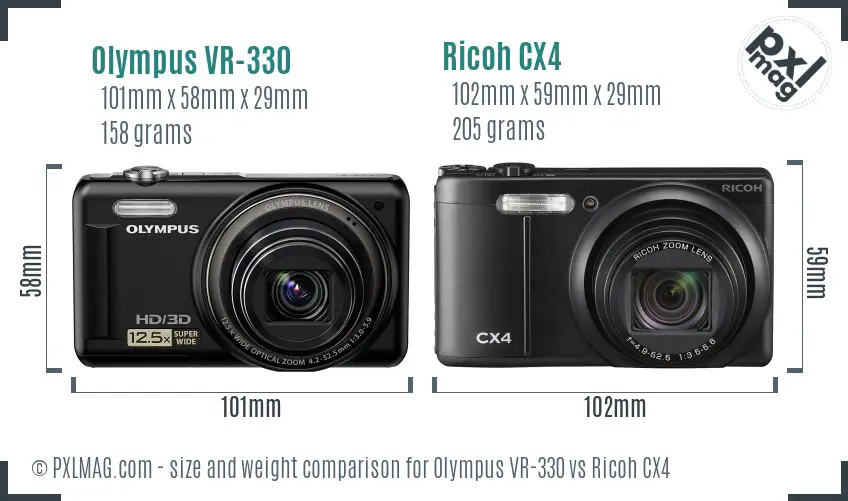 Olympus VR-330 vs Ricoh CX4 size comparison