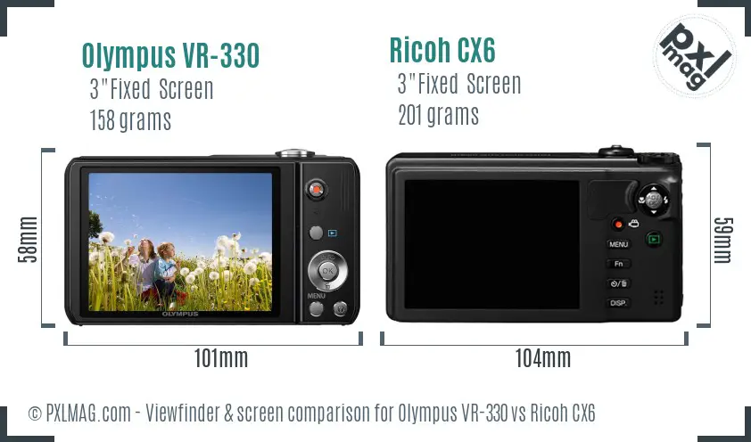 Olympus VR-330 vs Ricoh CX6 Screen and Viewfinder comparison