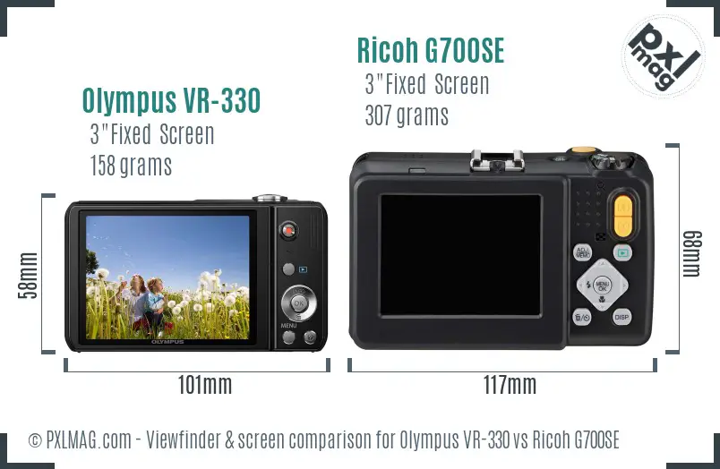 Olympus VR-330 vs Ricoh G700SE Screen and Viewfinder comparison