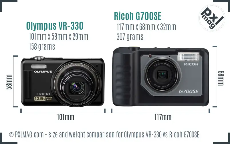 Olympus VR-330 vs Ricoh G700SE size comparison