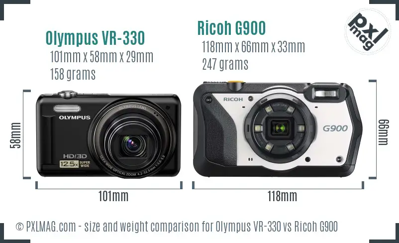 Olympus VR-330 vs Ricoh G900 size comparison