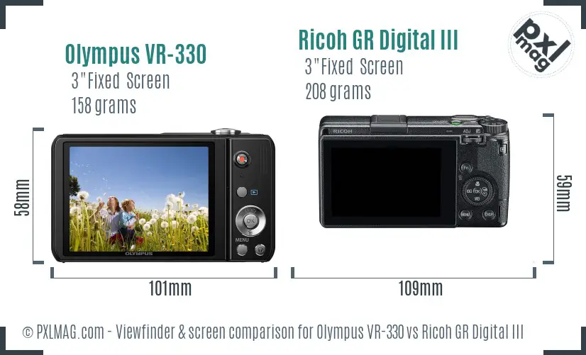 Olympus VR-330 vs Ricoh GR Digital III Screen and Viewfinder comparison