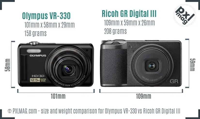 Olympus VR-330 vs Ricoh GR Digital III size comparison