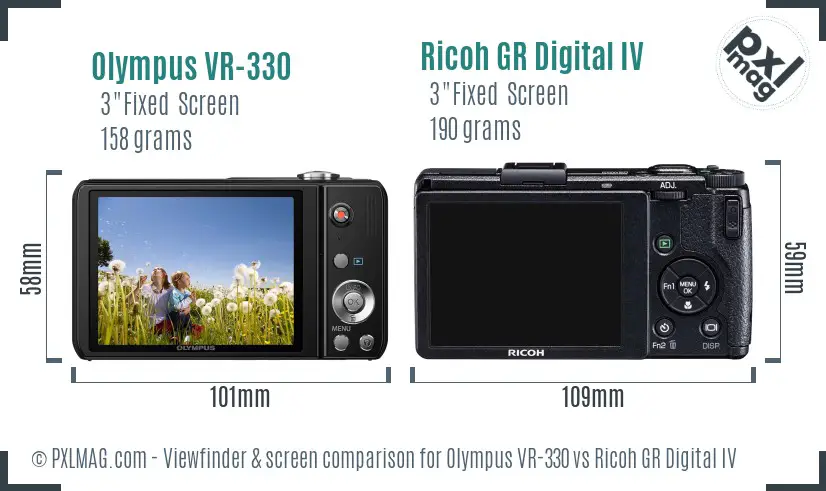 Olympus VR-330 vs Ricoh GR Digital IV Screen and Viewfinder comparison