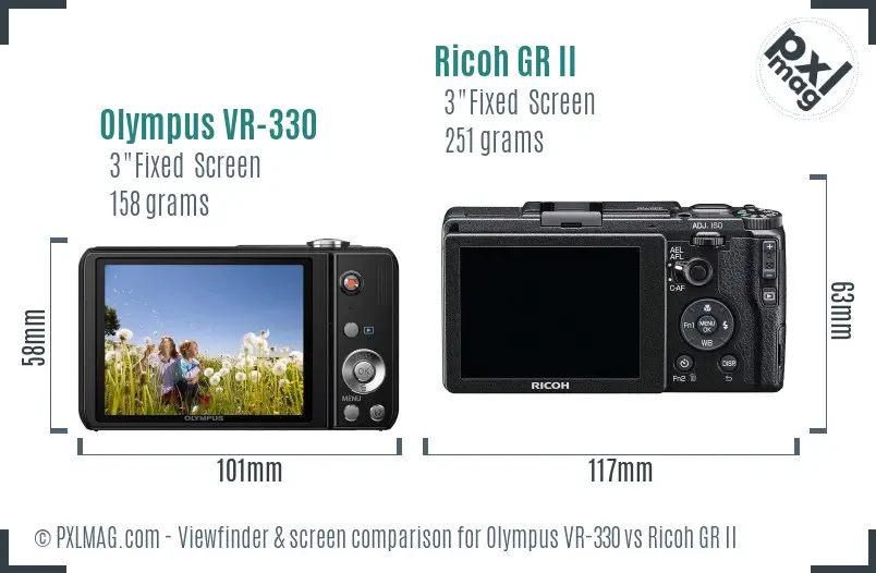 Olympus VR-330 vs Ricoh GR II Screen and Viewfinder comparison