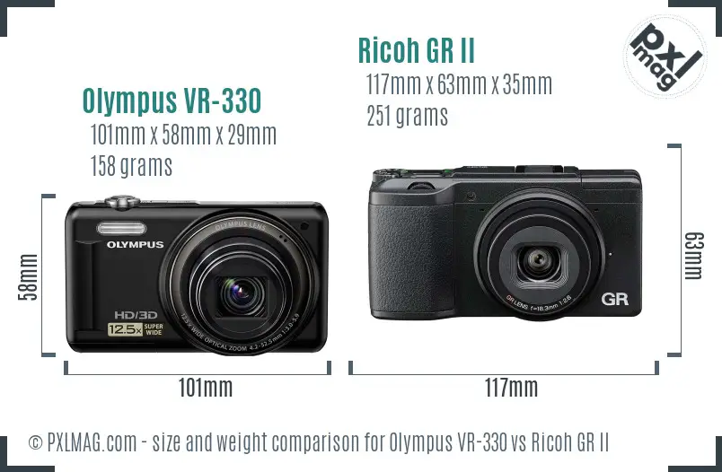 Olympus VR-330 vs Ricoh GR II size comparison