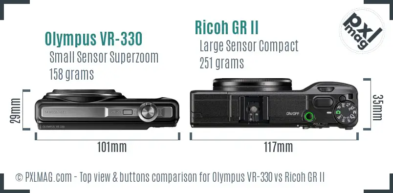 Olympus VR-330 vs Ricoh GR II top view buttons comparison
