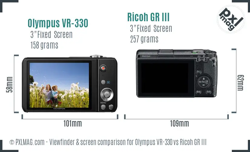 Olympus VR-330 vs Ricoh GR III Screen and Viewfinder comparison