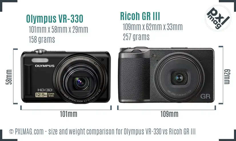 Olympus VR-330 vs Ricoh GR III size comparison