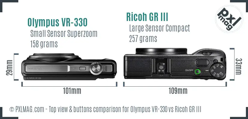 Olympus VR-330 vs Ricoh GR III top view buttons comparison