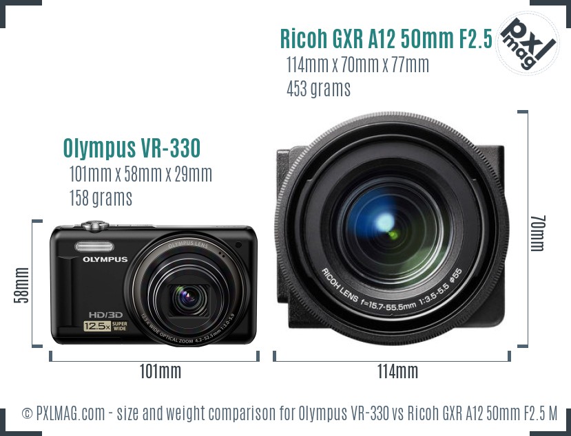 Olympus VR-330 vs Ricoh GXR A12 50mm F2.5 Macro size comparison