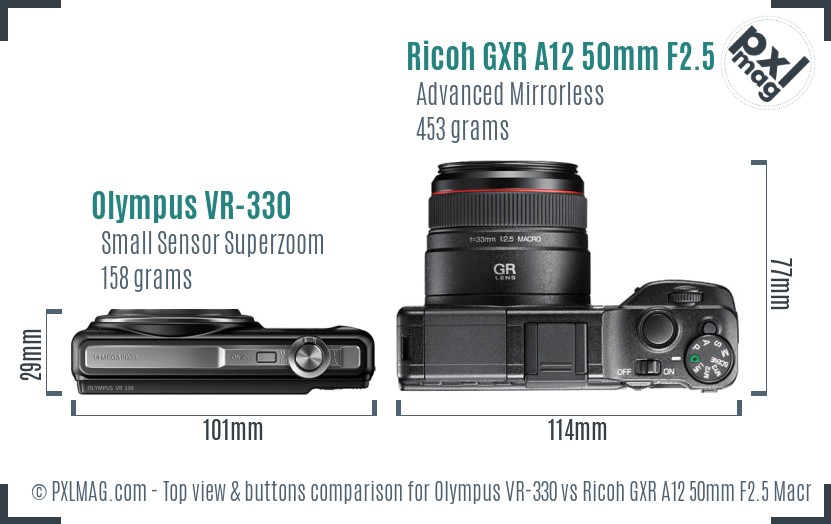 Olympus VR-330 vs Ricoh GXR A12 50mm F2.5 Macro top view buttons comparison