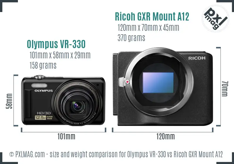Olympus VR-330 vs Ricoh GXR Mount A12 size comparison