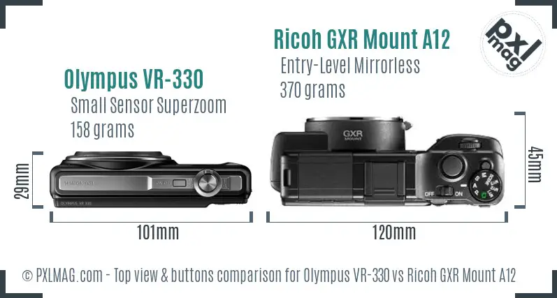 Olympus VR-330 vs Ricoh GXR Mount A12 top view buttons comparison