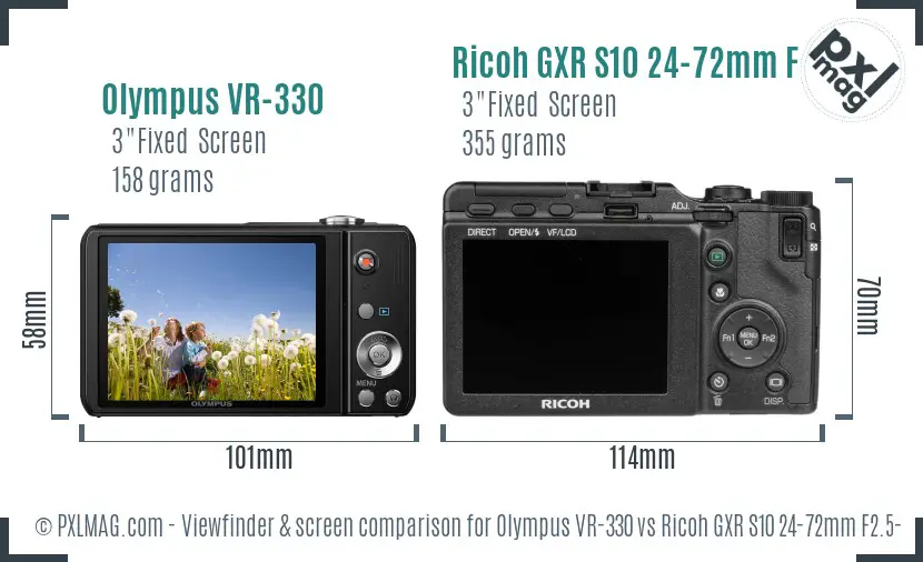 Olympus VR-330 vs Ricoh GXR S10 24-72mm F2.5-4.4 VC Screen and Viewfinder comparison