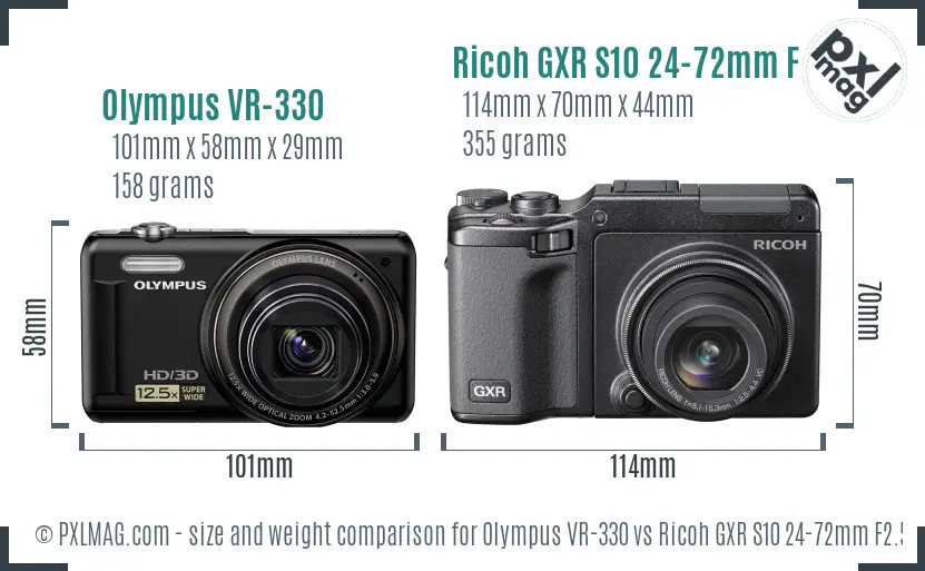 Olympus VR-330 vs Ricoh GXR S10 24-72mm F2.5-4.4 VC size comparison