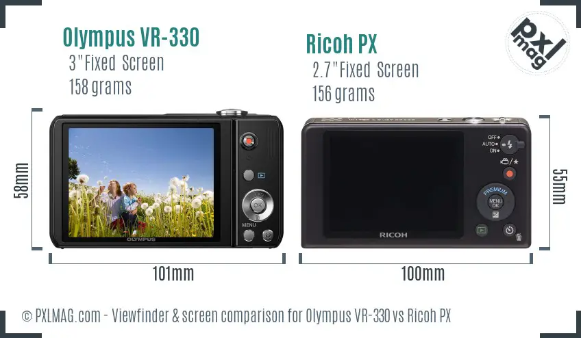 Olympus VR-330 vs Ricoh PX Screen and Viewfinder comparison