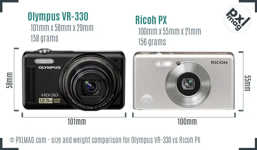 Olympus VR-330 vs Ricoh PX size comparison