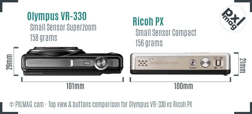 Olympus VR-330 vs Ricoh PX top view buttons comparison