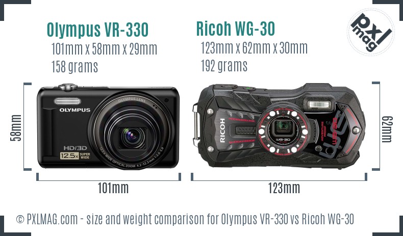 Olympus VR-330 vs Ricoh WG-30 size comparison