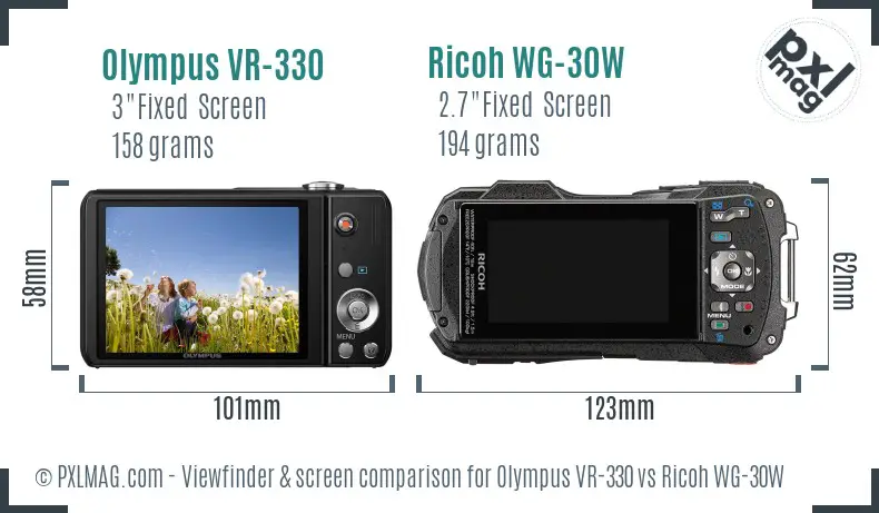 Olympus VR-330 vs Ricoh WG-30W Screen and Viewfinder comparison