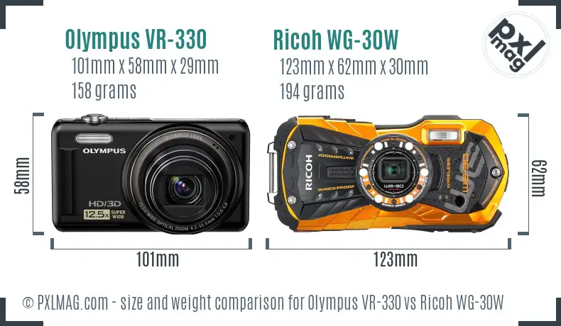 Olympus VR-330 vs Ricoh WG-30W size comparison