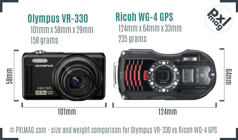 Olympus VR-330 vs Ricoh WG-4 GPS size comparison