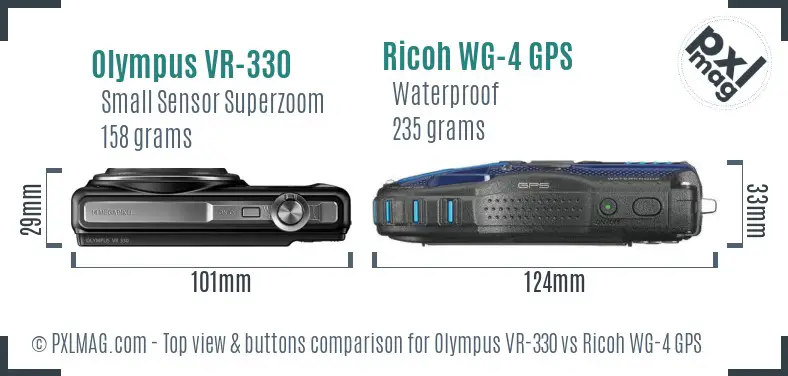 Olympus VR-330 vs Ricoh WG-4 GPS top view buttons comparison