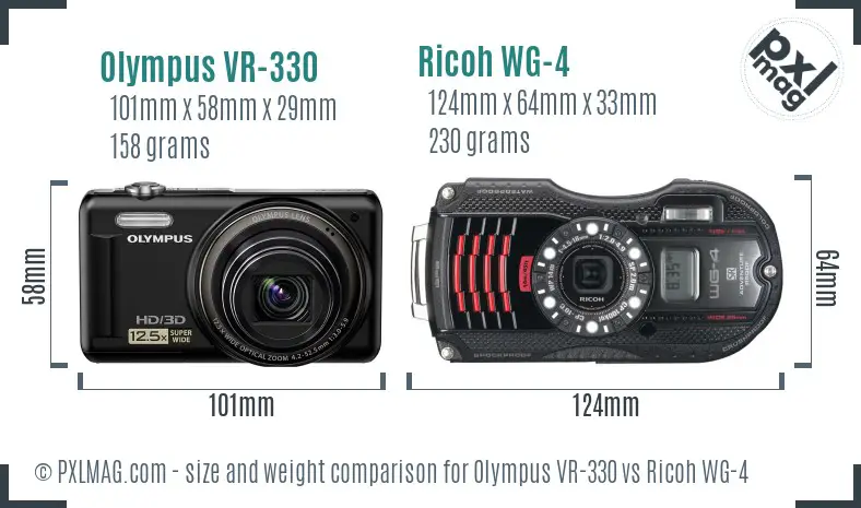 Olympus VR-330 vs Ricoh WG-4 size comparison