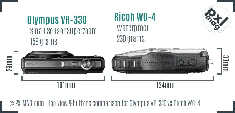 Olympus VR-330 vs Ricoh WG-4 top view buttons comparison