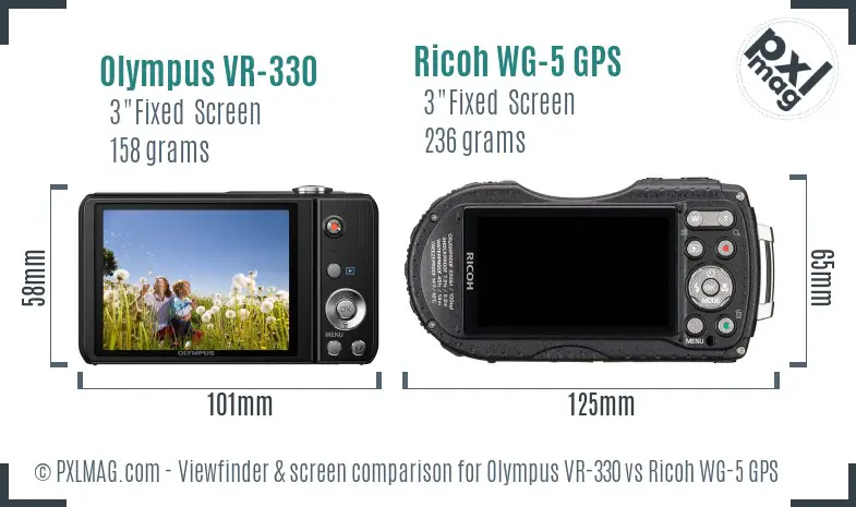 Olympus VR-330 vs Ricoh WG-5 GPS Screen and Viewfinder comparison