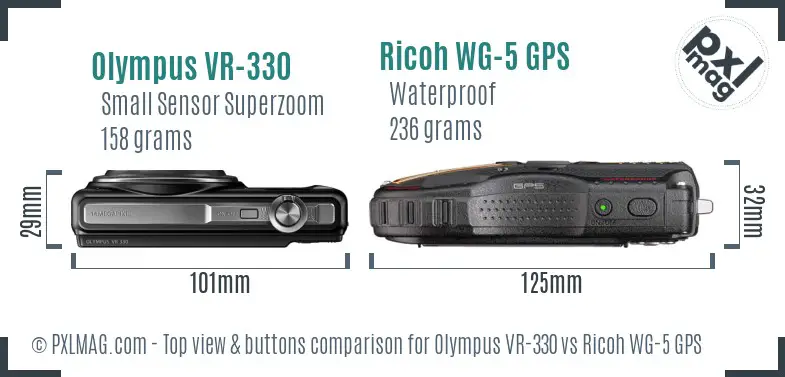 Olympus VR-330 vs Ricoh WG-5 GPS top view buttons comparison