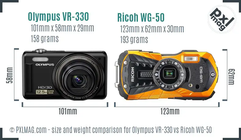 Olympus VR-330 vs Ricoh WG-50 size comparison Olympus VR-330 vs Ricoh WG-50 size comparison