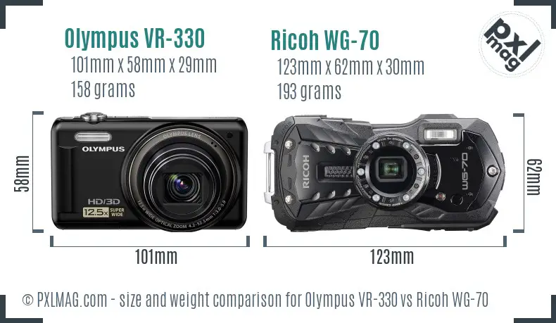 Olympus VR-330 vs Ricoh WG-70 size comparison