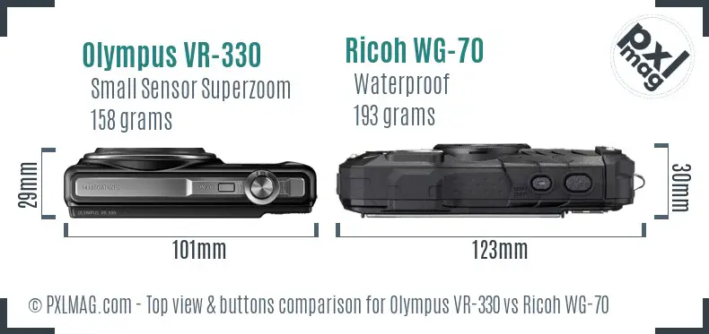 Olympus VR-330 vs Ricoh WG-70 top view buttons comparison