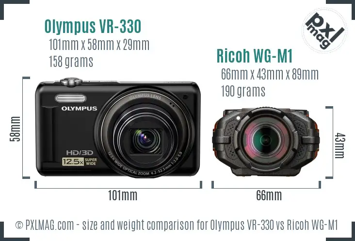 Olympus VR-330 vs Ricoh WG-M1 size comparison