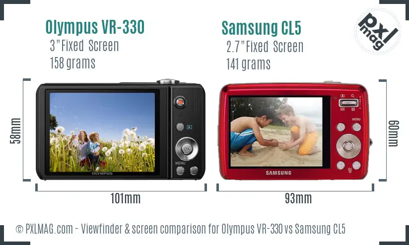 Olympus VR-330 vs Samsung CL5 Screen and Viewfinder comparison