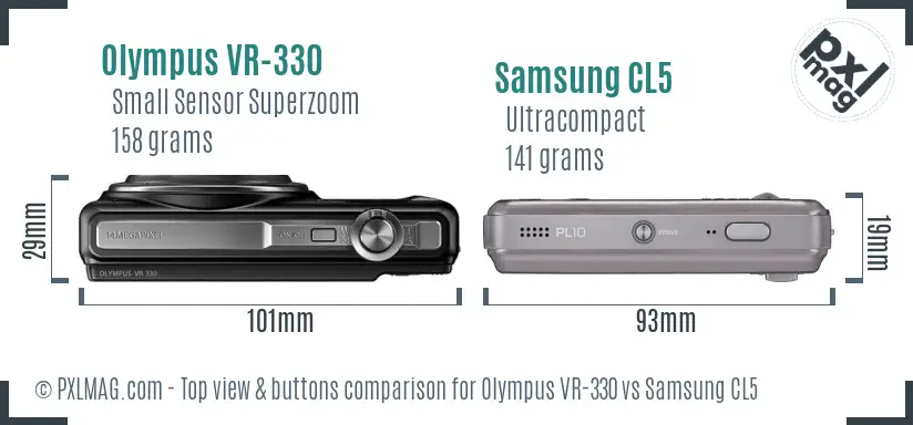 Olympus VR-330 vs Samsung CL5 top view buttons comparison