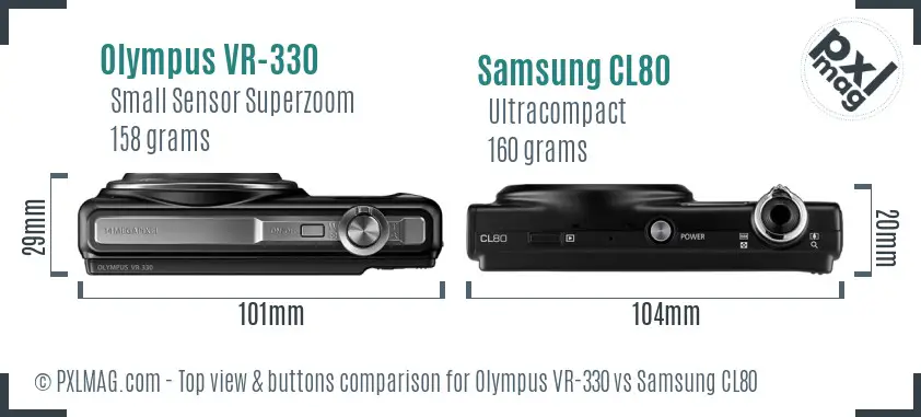 Olympus VR-330 vs Samsung CL80 top view buttons comparison