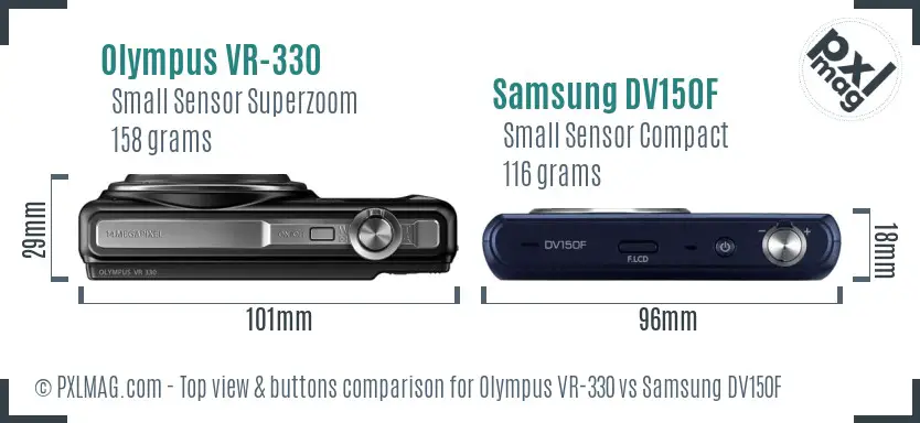 Olympus VR-330 vs Samsung DV150F top view buttons comparison