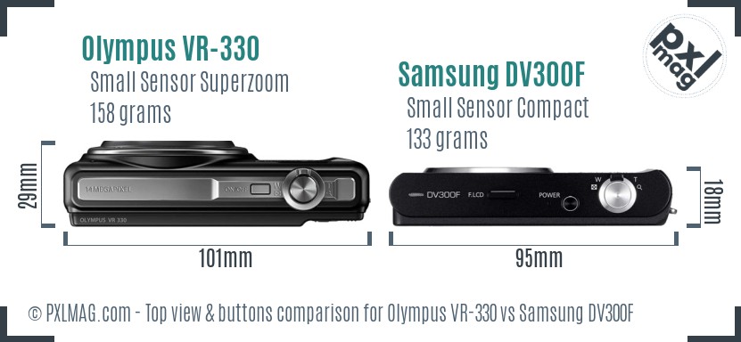 Olympus VR-330 vs Samsung DV300F top view buttons comparison