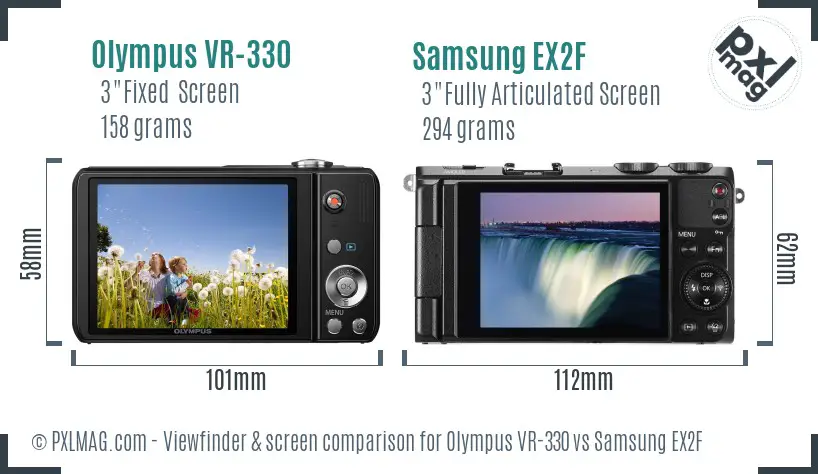 Olympus VR-330 vs Samsung EX2F Screen and Viewfinder comparison