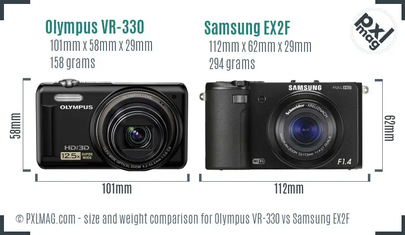 Olympus VR-330 vs Samsung EX2F size comparison