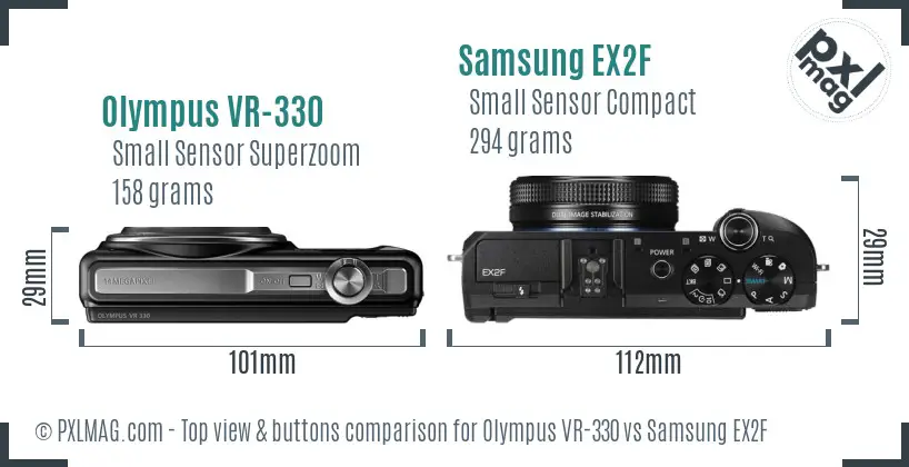 Olympus VR-330 vs Samsung EX2F top view buttons comparison