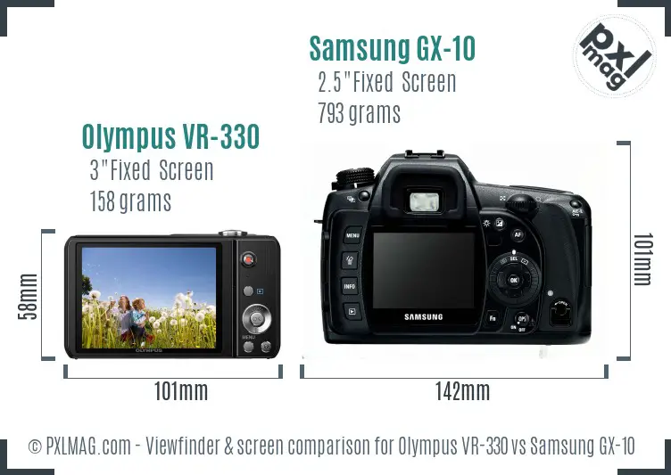 Olympus VR-330 vs Samsung GX-10 Screen and Viewfinder comparison