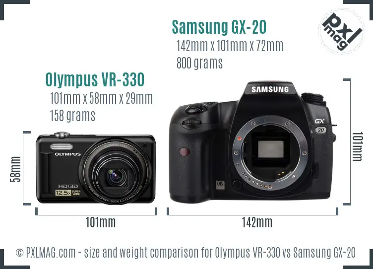 Olympus VR-330 vs Samsung GX-20 size comparison