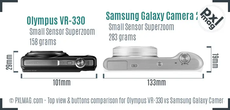 Olympus VR-330 vs Samsung Galaxy Camera 2 top view buttons comparison Olympus VR-330 vs Samsung Galaxy Camera 2 top view buttons comparison
